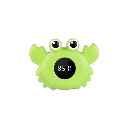 Baby Bath Thermometer, Digital Tube Floating Thermometer, Temp Warning Water Temperature Thermometer, Cute Cartoon Water Temperature Monitoring for Newborns, Infants (Crab Green)