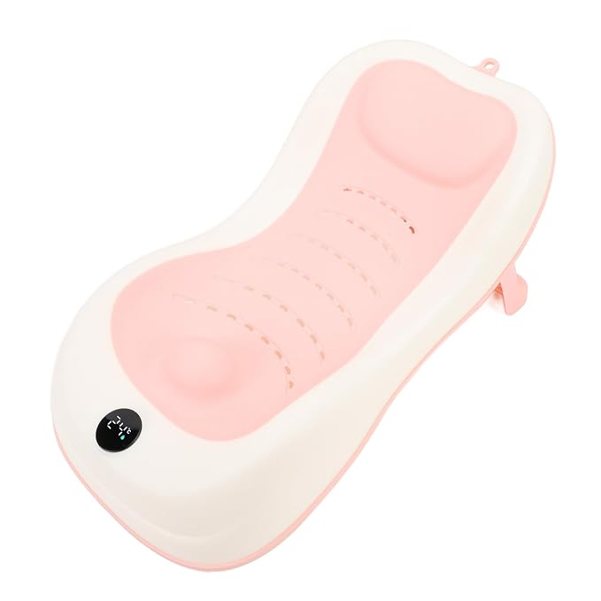 Asixxsix Baby Bath Support, Smart Temperature Sensing Non Slip Baby Bath Seat, Foldable Newborn Bathtub with Thermometer for Newborns Infants Toddlers (Pink)