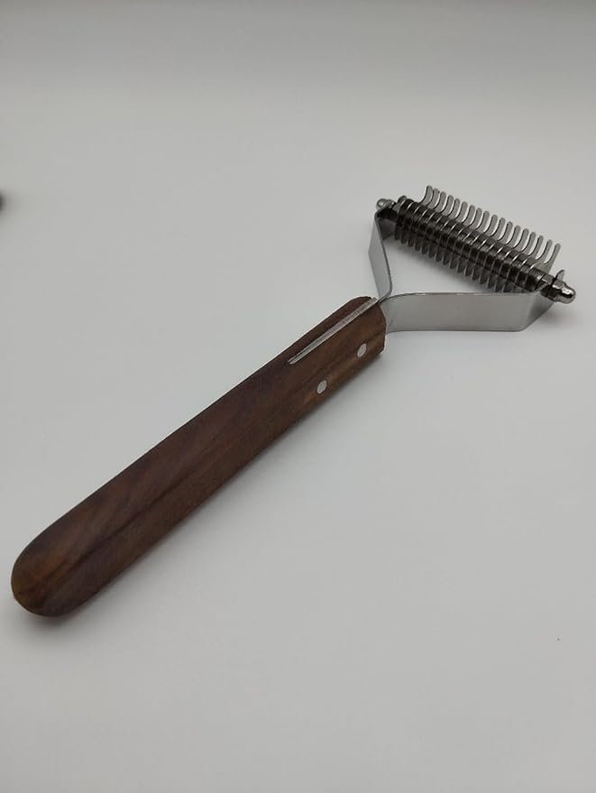 Undercoat Dematting Rake for Dogs & Cats – Grooming Tool with Stainless Steel Teeth & Wood Handle – Undercoat Remover for Thick & Matted Pet Fur (20 Blades)