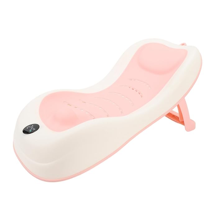 Asixxsix Baby Bath Support, Smart Temperature Sensing Non Slip Baby Bath Seat, Foldable Newborn Bathtub with Thermometer for Newborns Infants Toddlers (Pink)