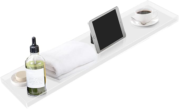 Bathtub Tray, Acrylic Bath Tray, Wine Glass Book Holder Bath Tub Table, Clear Caddy for Home Bathrooms,82x20cm