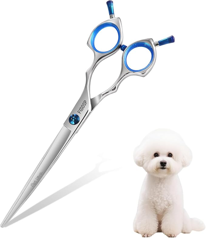 Straight Dog Grooming Scissors 7 in Dog Hair Scissor Trimming Dogs Pet Cat Shears Japan 440C Symmetric Handle Easy for Cutting Body Leg Hairs(7.0)