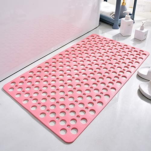 Casa and Beyond Shower Mat,Non Slip Bath Mat and Shower Mat with Suction Cups and Drain Holes,Bathroom Mat Easy to Clean Soft Machine Washable,Bathtub Mat Easy Dry&Cut (Pink,28" x 15"(Rectangular))