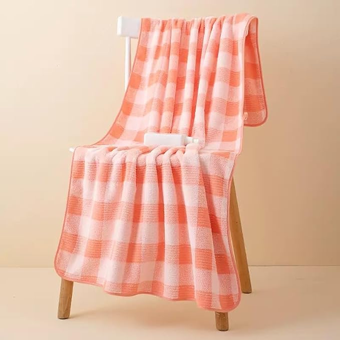 2 Pack Microfiber Bath Towels 27x55 Inches, Soft Orange Plaid Quick Dry Absorbent Oversized Shower Towel, Lightweight Portable Beach Pool Gym Camping Travel Towels for Adults