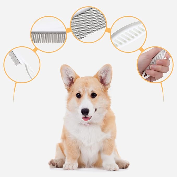 Dog Comb 2 Pack, 2026 New Professional Pet Eye Comb and Grooming Comb Set, Stainless Steel Fine Tooth Tear Stain Remover for Cats and Dogs, Pet Comb for Tangles Knots Loose Fur (Blue)
