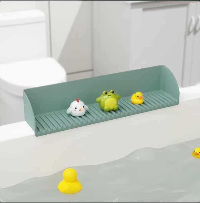 2-Pack Silicone Splash Guard for Bathtub & Sink in Green – Kids Bath Water Barrier with Suction Cups, Toy Tray Holder & Shelf – Toddler Bathroom Accessories for Mess-Free Bath Time!