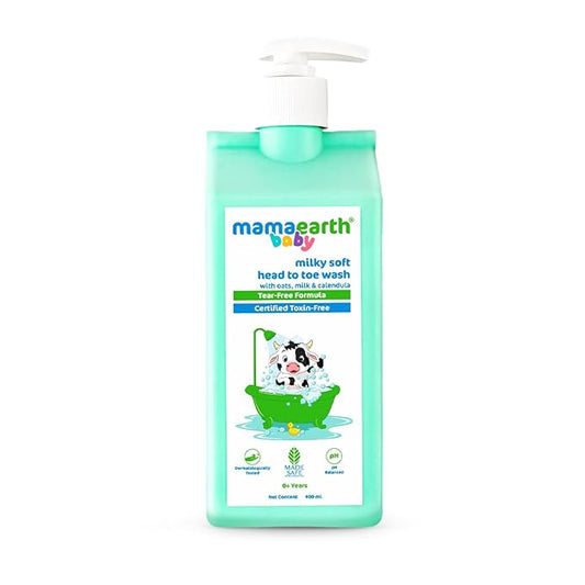 MAMAEARTH Milky Soft Head to Toe Wash with Oats Milk & Calendula 13.53 Fl Oz (400ml)