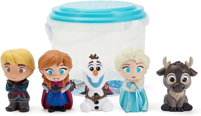 Disney Store Official Frozen Bath Toys Set - Includes 5 Detailed Toys with a Straining Storage Bucket - Bath Time Fun & Water Play Set for Kids