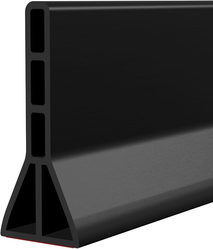 Raycity 3" High Shower Threshold Water Dam 118 IN Collapsible Shower Water Splash Guard for Curbless Shower Threshold Barrier Water Stopper for Wet and Dry Separation Bathroom and Kitchen (Black)