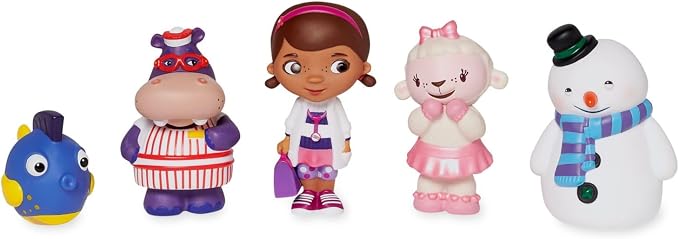 Disney Store Official Doc McStuffins Bath Toys Set - Includes 5 Detailed Toys with a Straining Storage Bucket - Bath Time Fun & Water Play Set for Kids
