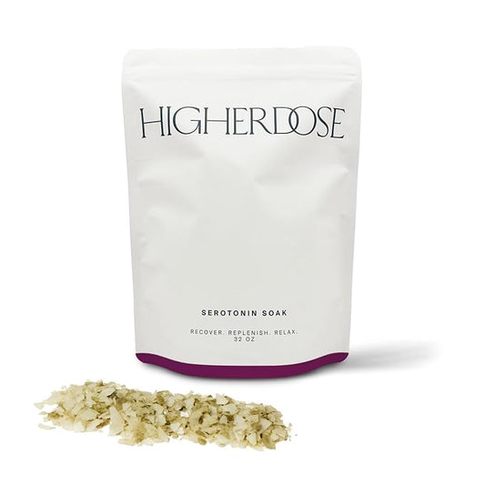 HigherDOSE Serotonin Soak Magnesium Bath Salts - Bath Soak with Magnesium Flakes, Algae & Apple Cider Vinegar - Luxury Bath Salt for Muscle Recovery, Detox & Relaxation - Spa Day Essentials (32 Oz)
