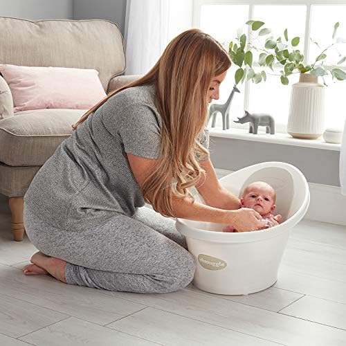 Shnuggle Newborn Baby Bath | Built in Support Bump and Soft Backrest | Suitable from Newborn | Bath Seat Support Includes Plug | White with Grey Backrest