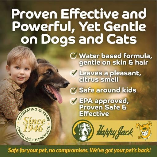 Happy Jack DD-33 Flea & Tick Spray for Dog & Cat, 16 oz | EPARN 2781-41, Water-Based Formula, Kills Fleas & Ticks Effectively, Gentle on Skin & Hair
