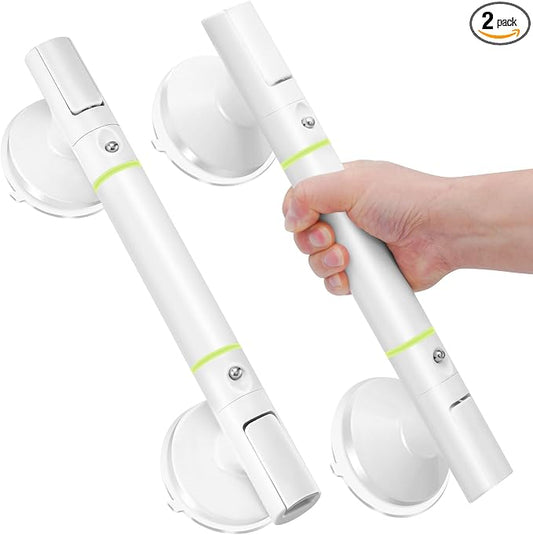 Strong Suction Grab Bar - 2 Pack, Bathroom Safety Handle for Seniors & Elderly, Easy Install No Drill for Bathtub, Toilet & Shower, Ivory White 14Inch