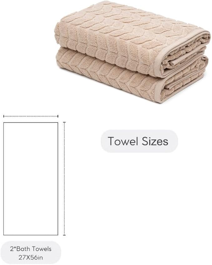 BAGNO MILANO Turkish Cotton Bath Towels, Hand Towels - Soft Plush Jacquard Collection - Highly Absorbent Towel Set (Sand Beige, 2 pcs Bath Towel Set)