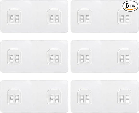 6 Pack Shower Caddy Adhesive Replacement, 2 Hooks Thick Shower Shelf Adhesive, Waterproof Bath Toy Storage Organizer Hooks Strips for Kitchen Racks, Bathroom Storage, Shower Basket