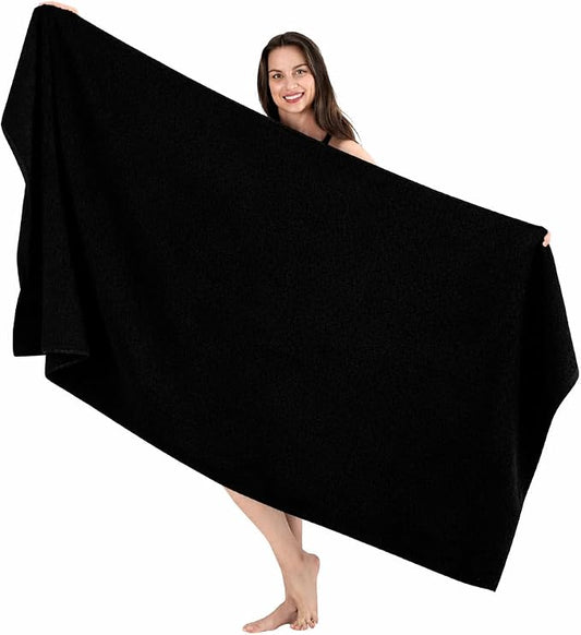 SALBAKOS Luxury 100% Turkish Cotton Bath Sheets 40x80 in Oversized Extra Large Bath Towels | Premium Hotel Quality Thick Soft Absorbent Turkish Towel for Spa Beach (Pack of 1, Black, Jumbo Bath Sheet)