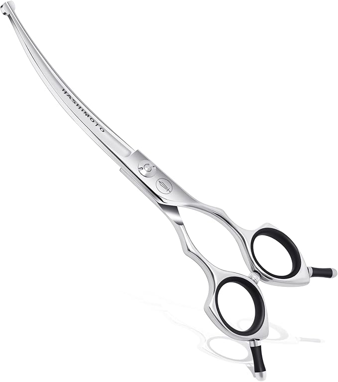 HASHIMOTO Curved Dog Grooming Scissors with Safety Round Tips, 6.5 inch. | Lightweight, No Stabbing with Blunt Tip, 440C Stainless Steel, Sharp, Friendly to amateur.