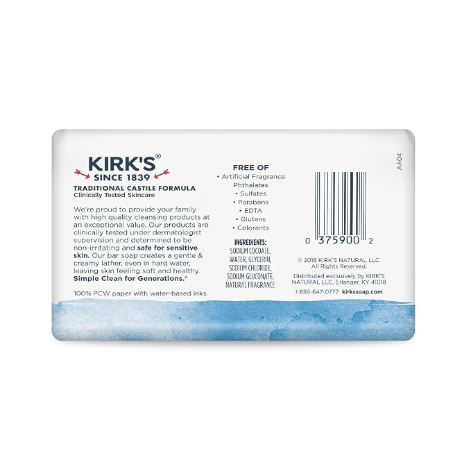 Kirk's Castile Bar Soap, Original Fresh Scent - Clinically Tested, Safe for Sensitive Skin with Coconut Oil, Vegan and Non-GMO - 4 oz Bars, 24 Pack and Fragrance Free Travel Bar