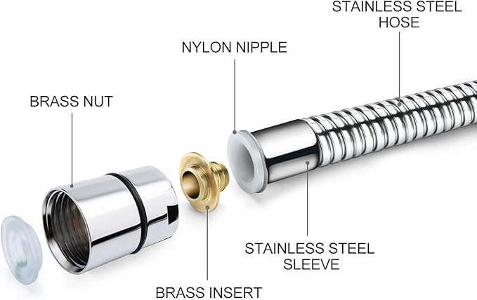 Blissland Shower Hose Extra Long 118 Inches Brushed Chrome Handheld Shower Head Hose with Brass Insert and Nut - Lightweight and Flexible