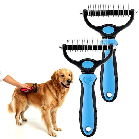 Deshedding Brush for Dogs and Cats: Undercoat Rake Pet Brush for Long Hair - Dematting Comb Removes Tangles Knots and Loose Fur, Grooming Tool for Thick Coats (blue, L+L)