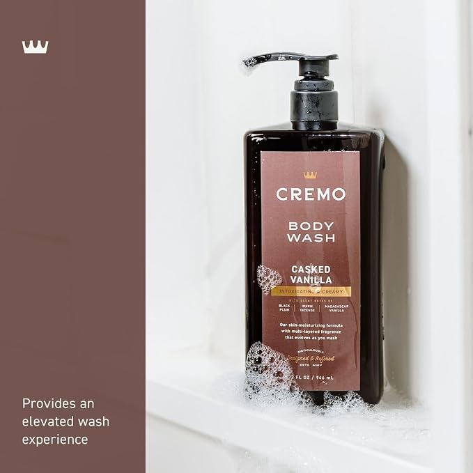 Cremo Rich-Lathering Casked Vanilla Body Wash for Men, 32 Fl Oz