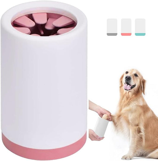 Dog Paw Cleaner, Portable Pet Paw Cleaner,Dog Foot Washer Massager, Comfortable Silicone Pet Cleaning Brush Cup with Towel for Dogs Cats Massage Grooming Dirty Claws (L, Pink)