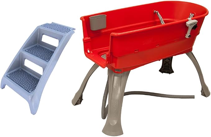 Booster Bath Elevated Pet Bathing Large Red Steps Combo