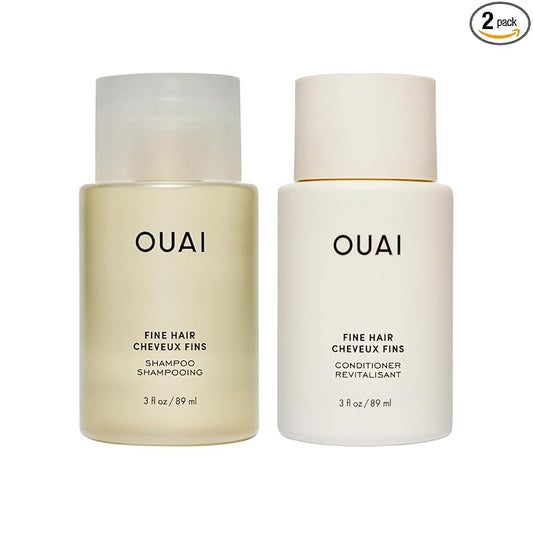 OUAI Fine Hair Shampoo & Conditioner Set, Travel Size - Volumizing Shampoo & Conditioner - With Strengthening Keratin, Biotin & Chia Seed Oil - Sulfate, Paraben & Phthalate Free (3 Oz)