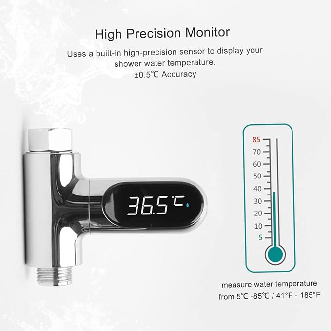 Water Bath Thermometer LED Digital Shower Temperature Display 5~85℃ Baby Bath Water Thermometer Celsius/Fahrenheit Display 360° Rotating Screen for Kids Adults Home Kitchen Bathroom