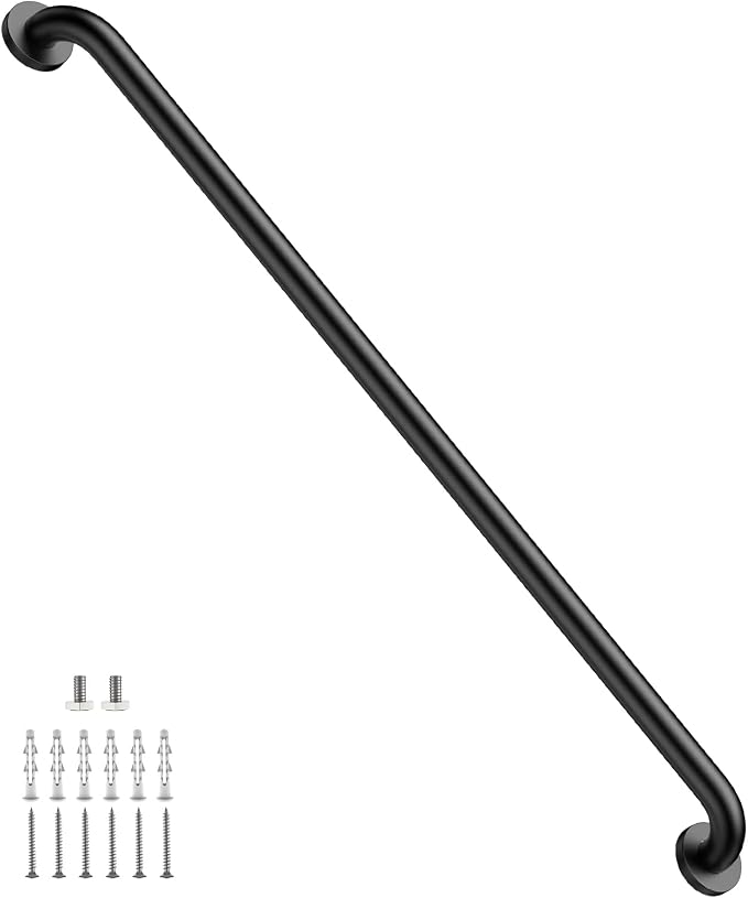 42 Inch Bathroom Grab Bar, ZUEXT Matte Black Extra Long Stainless Steel Shower Support Rail, Wall Mounted Shower Handle Bars for Bathtub Shower Toilet Seniors Handicap Safety (1.25" Diameter)