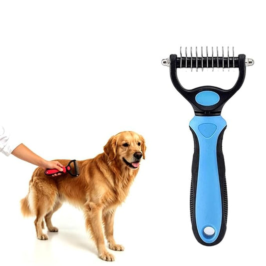 Deshedding Brush for Dogs and Cats: Undercoat Rake Pet Brush for Long Hair - Dematting Comb Removes Tangles Knots and Loose Fur, Grooming Tool for Thick Coats (blue, M)