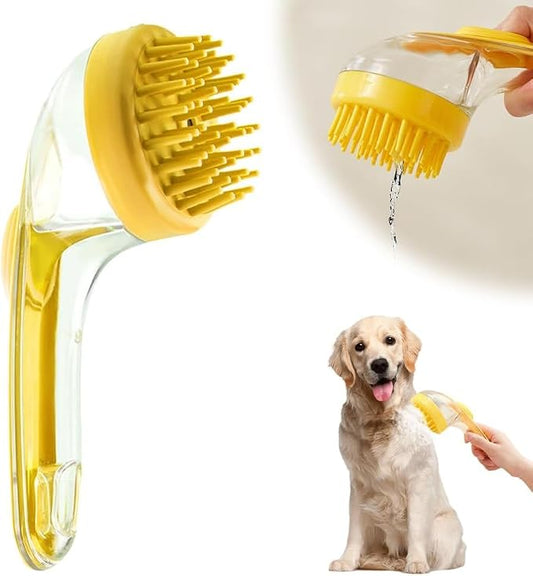 Pet Bath Brush with Shampoo Dispenser, 2026 New Dog Bath Brush Soft Silicone Bristle for Bathing Pets Grooming Massage Brush (yellow)