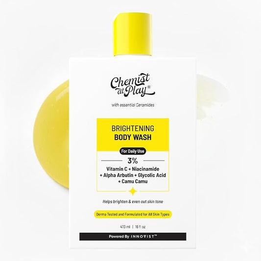 Chemist at Play Brightening Body Wash | Glowing Skin Vitamin C Bodywash | Helps to Reduce Fades Dark Spots, Evens out Skin Tone | Alpha Arbutin | 30X Vitamin C | For Women & Men | 15.9 Fl oz
