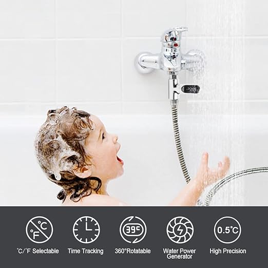 Shower Thermometer Display, LED Digital 0~100℃ Baby Bath Water Thermometer, Fahrenheit/Centigrade Display, 360° Rotating Screen, for Baby Kids Bathroom Kitchen
