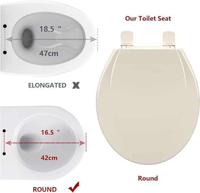 Round Toilet Seat, Soft Close Noiseless Lid, Slow Close Anti-Slam Design, American Standard Compatible,Almond