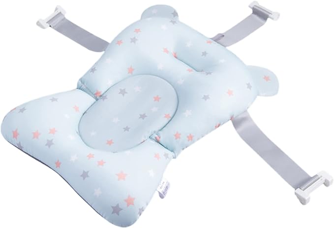 Baby Bath Cushion Pad Newborn Bathtub Mat Infant Bath Supporter Net Baby Bathtub Pillow Non-Slip Floating Bathing Tub Seat (Light Blue Star, 28cm*43cm*26cm)