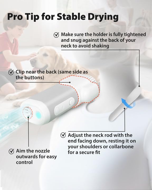 L&W BROS. Neck Dryer for Pet Grooming Hands Free Dog Dryer for Small & Medium Dogs & Cats, Adjustable Airflow, Easy Storage, Negative Ion Technology (White)