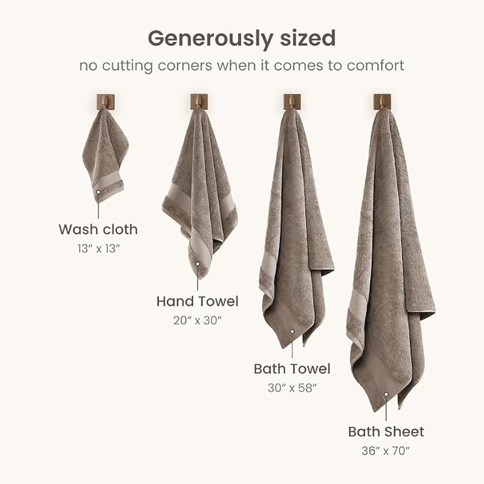BIOWEAVES 100% Organic Cotton 700 GSM Plush Bath Towels 30" x 58" GOTS Certified - Taupe, Pack of 2