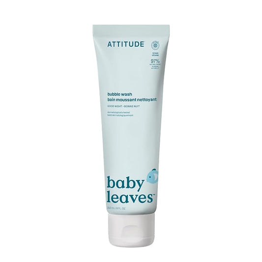 ATTITUDE Bubble Body Wash for Baby, EWG Verified, Dermatologically Tested, Plant and Mineral-Based, Vegan, Good Night, 8 Fl Oz