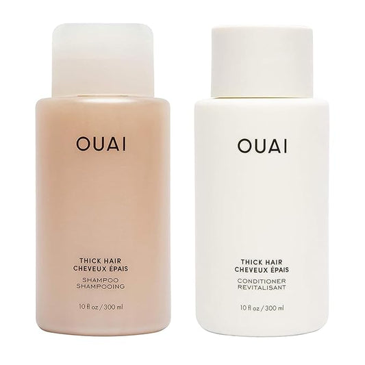 OUAI Thick Hair Shampoo and Conditioner Set - Sulfate Free Shampoo and Conditioner for Thick Hair Care - Moisturizes, Strengthens & Fights Frizz - Made with Keratin & Shea Butter (10 Fl Oz)