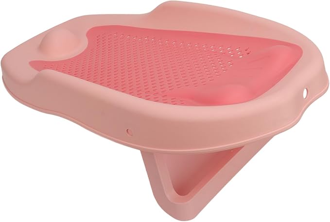 Baby Bath Support for Bathtub or Sink, Home Foldable Ergonomic Heart Shaped Sink, Rinse Tubs Hollow Pattern Infant Holder Rack Pink Bather Newborn to Toddler Tub with Three (Roseate)