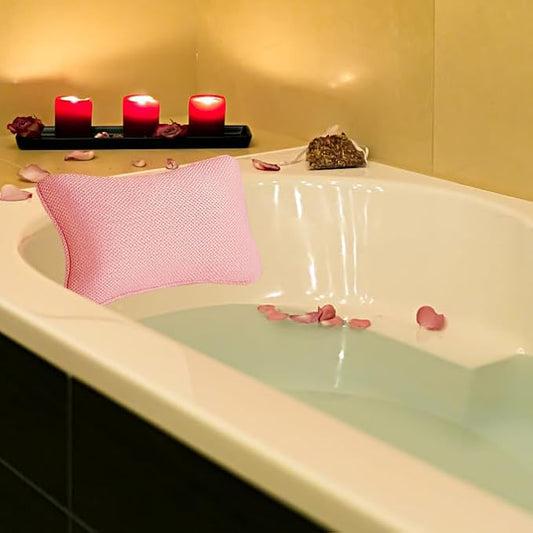 Bath Pillow for Tub, Non Slip with 2 Large Suction Cups, Breathable Soft, Comfortable Head Neck Support, Machine Washable (Pink)