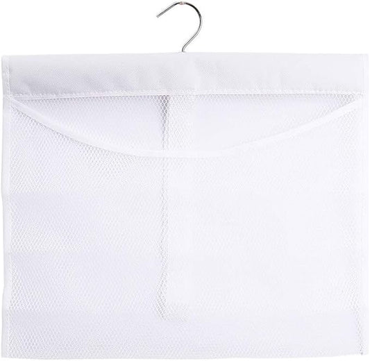 ALYER Hanging Mesh Shower Pockets Caddy for 34oz/1000ml Shampoo and Conditioner, Colorful Bath Toy Organizer, Hanging Tandem Type Closet Accessories Storage Bag, White