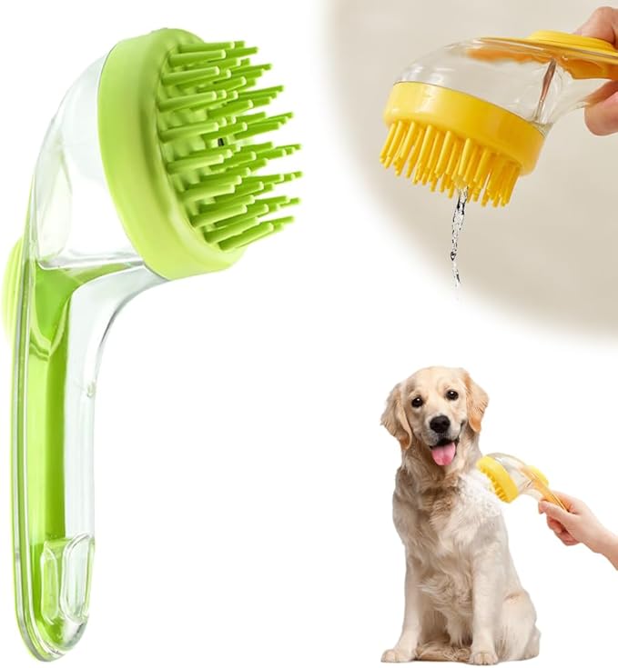 Pet Bath Brush with Shampoo Dispenser, 2025 New Dog Bath Brush Soft Silicone Bristle for Bathing Pets Grooming Massage Brush (Green)