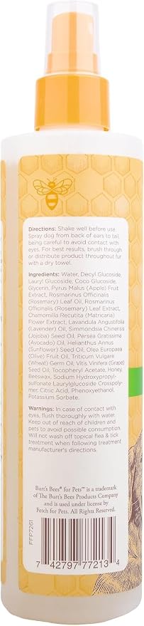 BURT'S BEES FOR PETS Deodorizing Spray for Dogs with Apple and Rosemary Extract, 99.7% Natural Origin, Gentle Waterless Dry Dog Shampoo, pH Balanced for All Dogs, 10 Fl Oz