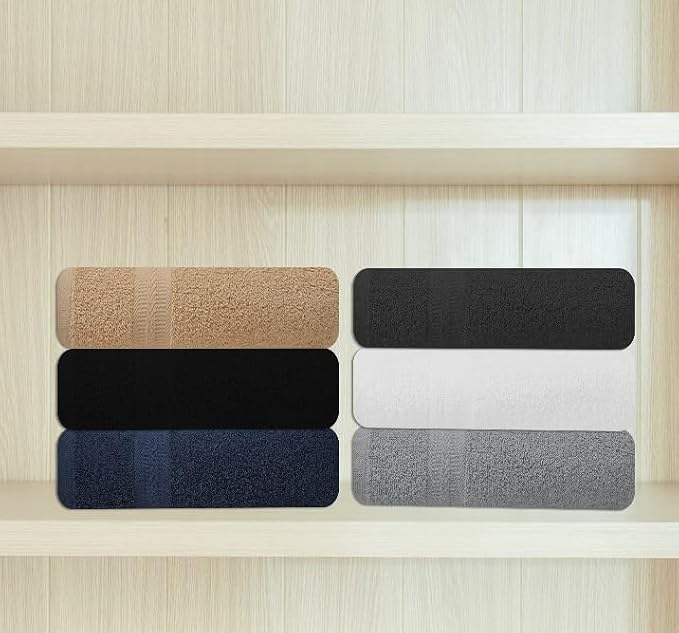Bath Towels Pack of 6 – 24" x 48" – 100% Cotton Terry, Soft, Quick-Dry & Highly Absorbent – Multi Assorted Towels for Bathroom, Spa, Gym, Hotel, Pool & Everyday Use