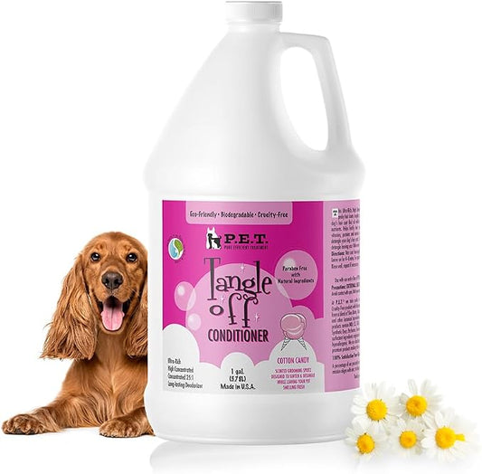 P.E.T. Tangle Off Detangling Conditioner for Dogs & Cats, Cotton Candy Scent — Professional 1 Gallon (128 oz) Bulk Size — Moisturizes, Softens & Loosens Knots — Sulfate-Free, pH-Balanced