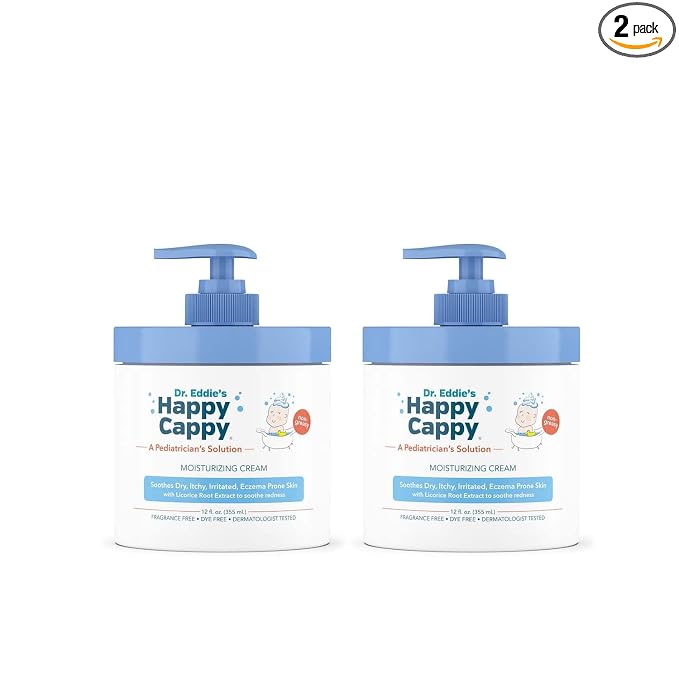 Happy Cappy Moisturizing Cream - Baby Eczema Cream, Eczema Lotion for Kids, Pediatrician-Formulated, Gentle, Paraben Free, Hypoallergenic, Soothes Dry Skin - 12 Fl Oz (Pack of 2)