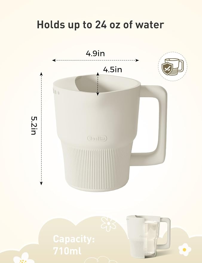 Roslim Silicone Baby Bath Rinse Cup, Shampoo & Body Rinser with Easy-Grip Handle for Rinsing Hair and Body Washing, Lightweight, Non-Toxic for Babies, Toddlers, Kids (White)